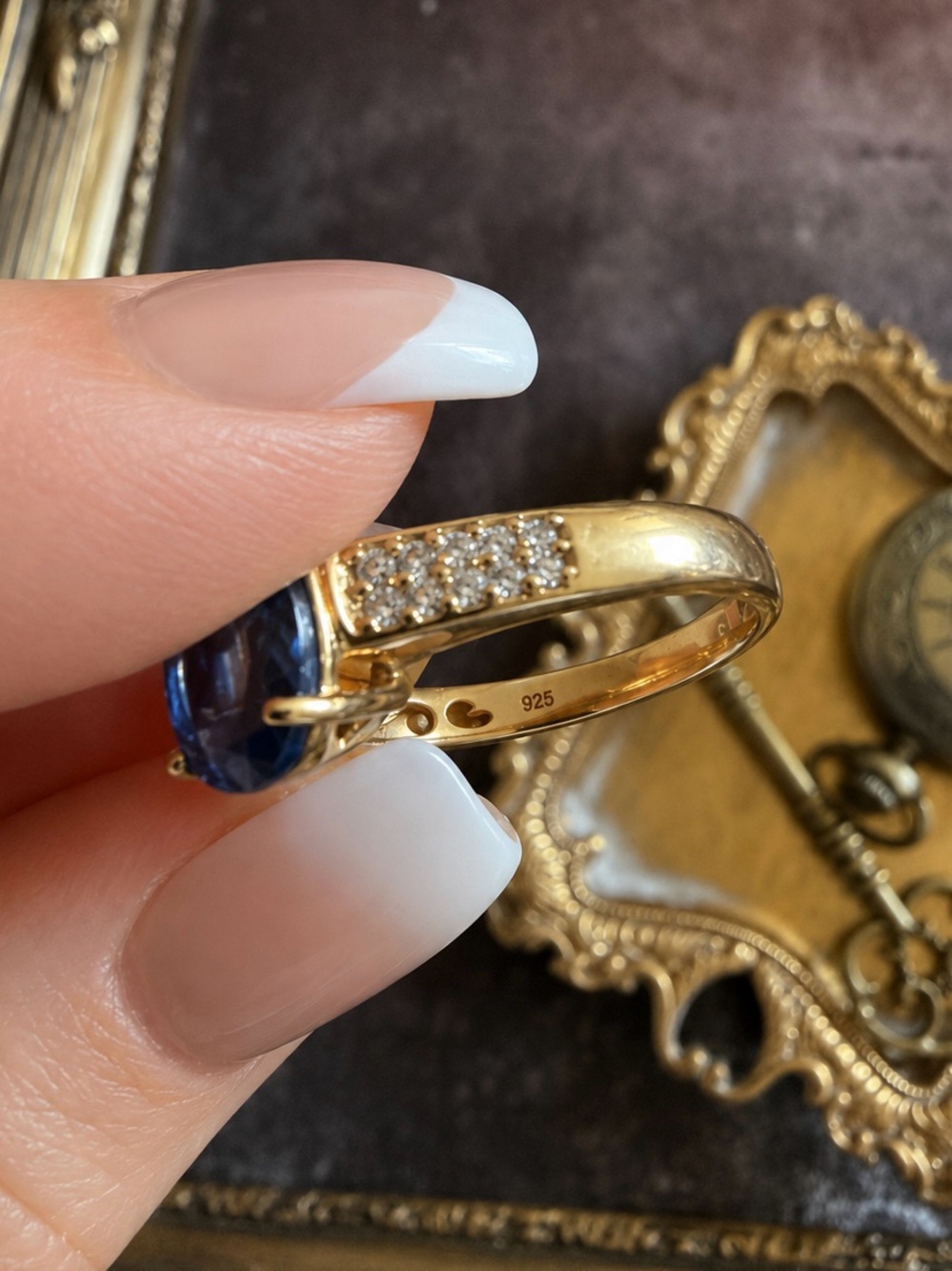 MACY’S • Blue Tanzanite Gold Band Crystal Accents Ring - Picture 13 of 15